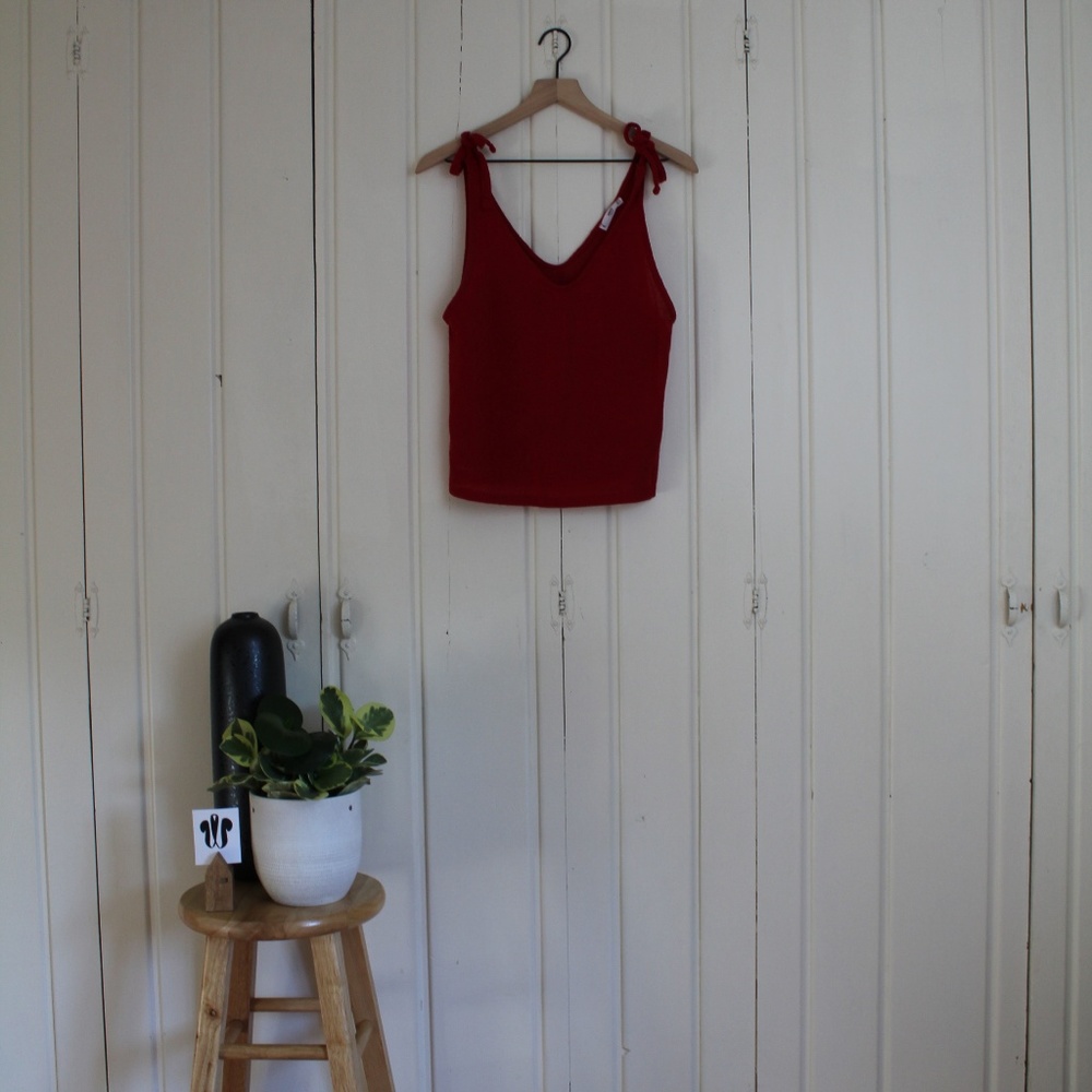 Red MANGO Tie-Strap Knit Tank Top